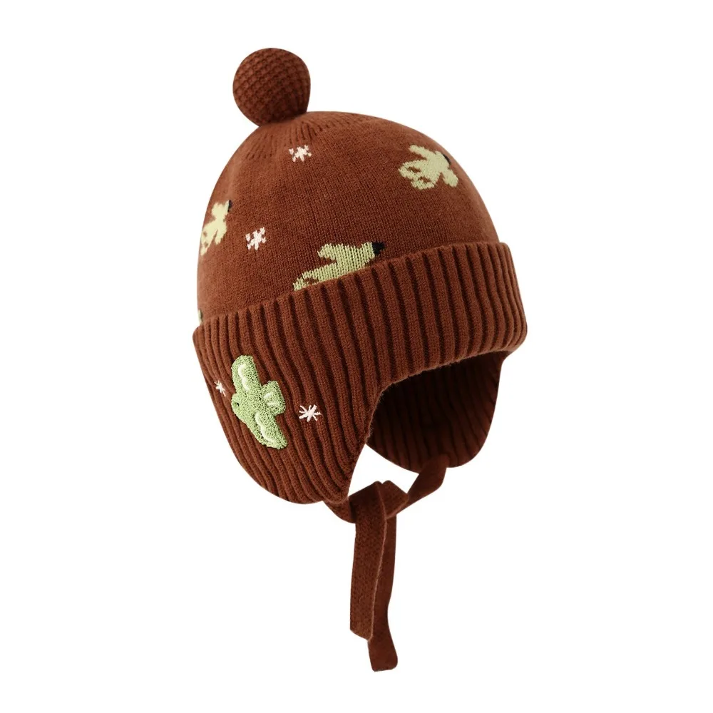 

Fleece Lining Winter Baby Crochet Hat Soft Lace-up Toddler's Knitted Cap Windproof Solid Color Ear Protection Hat Toddler Use