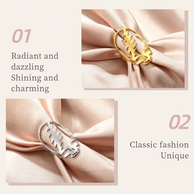 Dreamtimes Hip Hop Grateful Dead Symbol Rings for Women Men Stainless Steel Rock Skull Music Band Ring Jewelry Gift anillos
