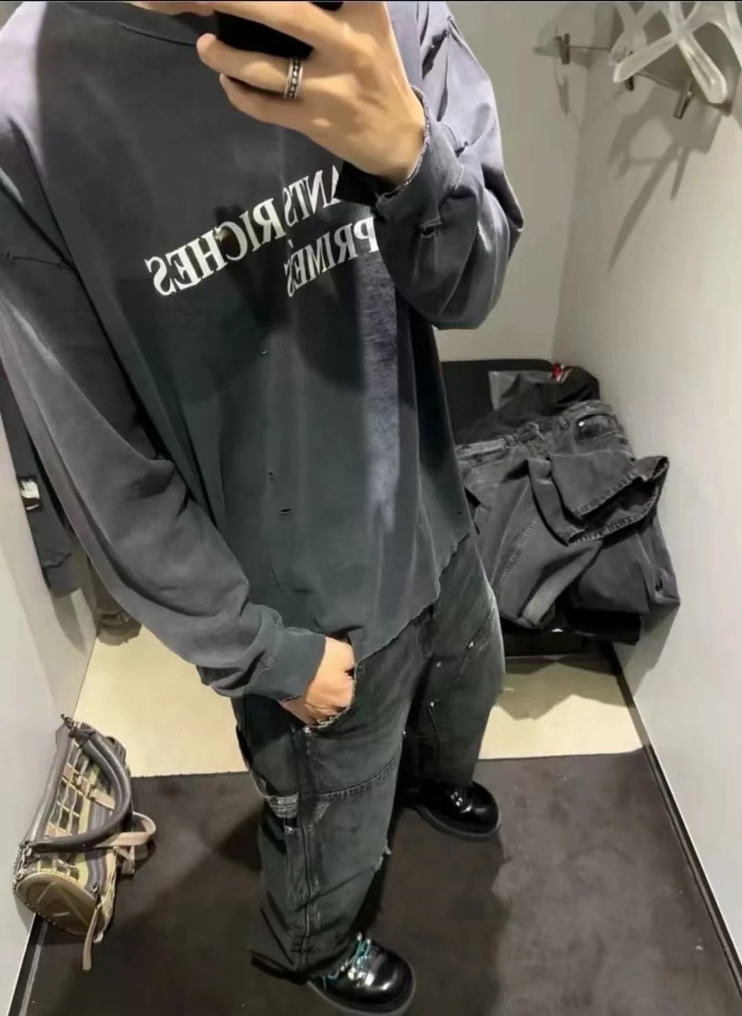 

Футболка с длинным рукавом и круглым вырезом из чистого хлопка, свободного кроя, молодежная, повседневная, в стиле Rich Second Generation