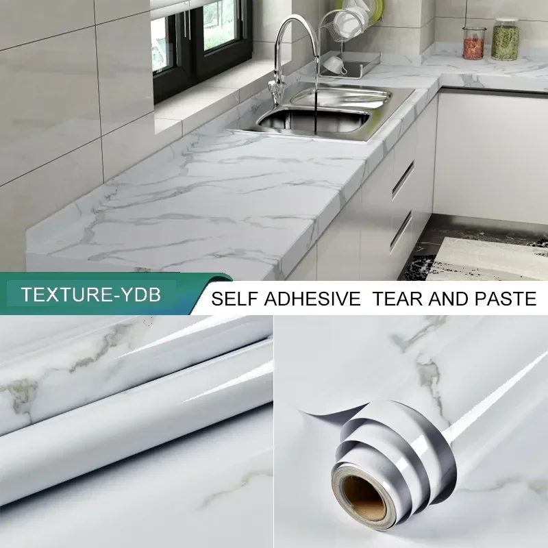 Marble Wallpaper Self Adhesive Waterproof Wall Paper Wall Stickers Bathroom Kitchen Cabinet Stove Desktop Home Decor Pure Color