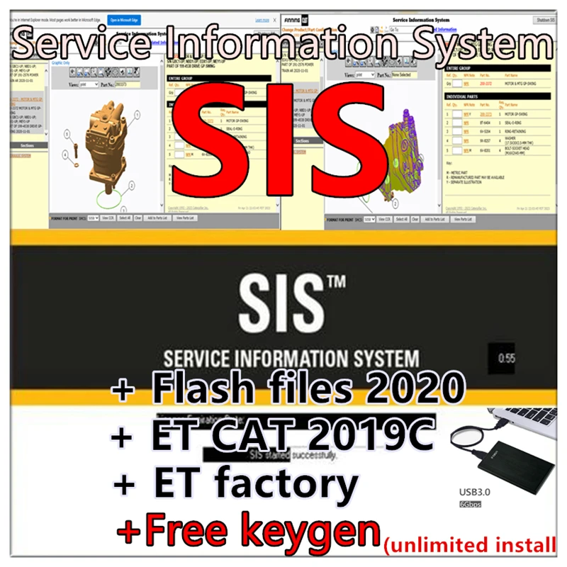 2021 SIS for red cat Service Information System EPC Repair Software+ For Cat ET 2019C +  cat flash files + cat factory software