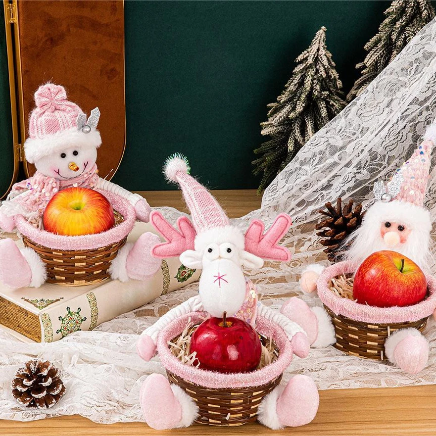 Christmas Candy Storage Basket Pink Sequin Fruit Candy Basket Santa Claus Candy Storage Basket For Xmas Present Basket Supplies