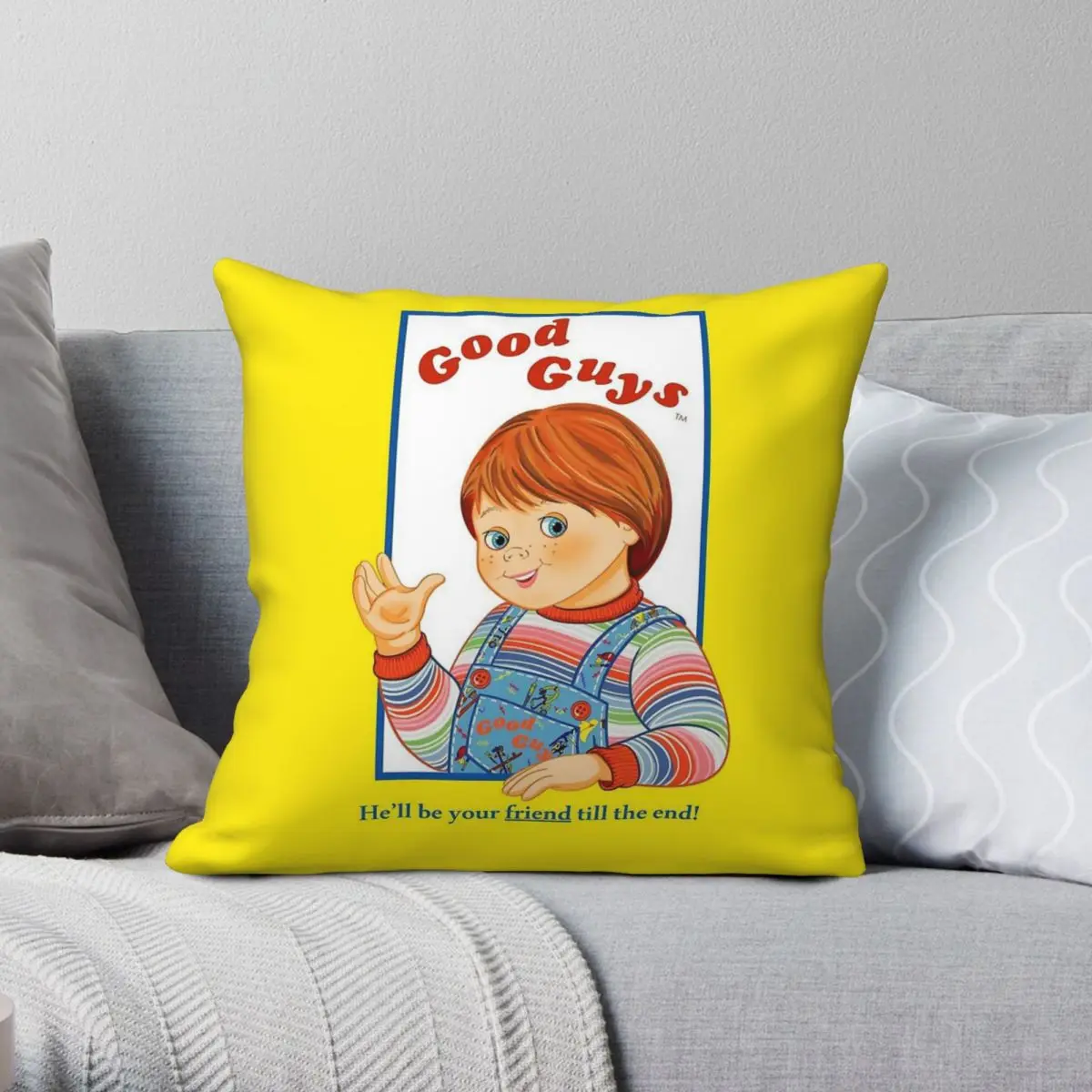 Child's Play Good Guys Chucky Square Pillowcase Polyester Linen Velvet Creative Zip Decor Pillow Case Bed Cushion Cover 45x45