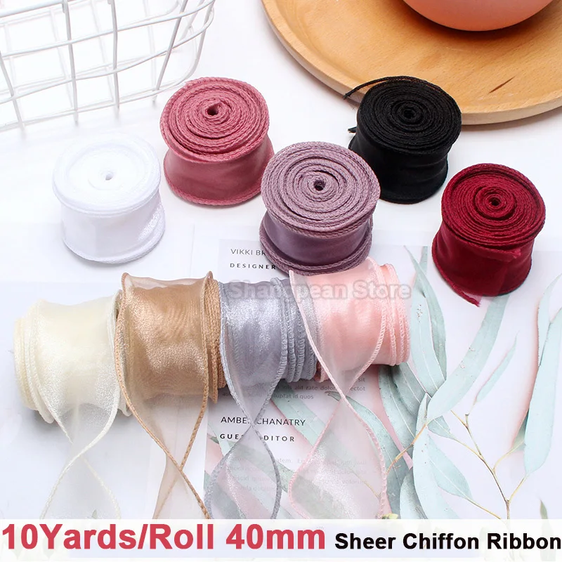 10yards/Roll Sheer Chiffon Ribbon Organza Satin Ribbons For Gift Wrapping Decoration Wedding Bouquets Wreath Sewing Supplies