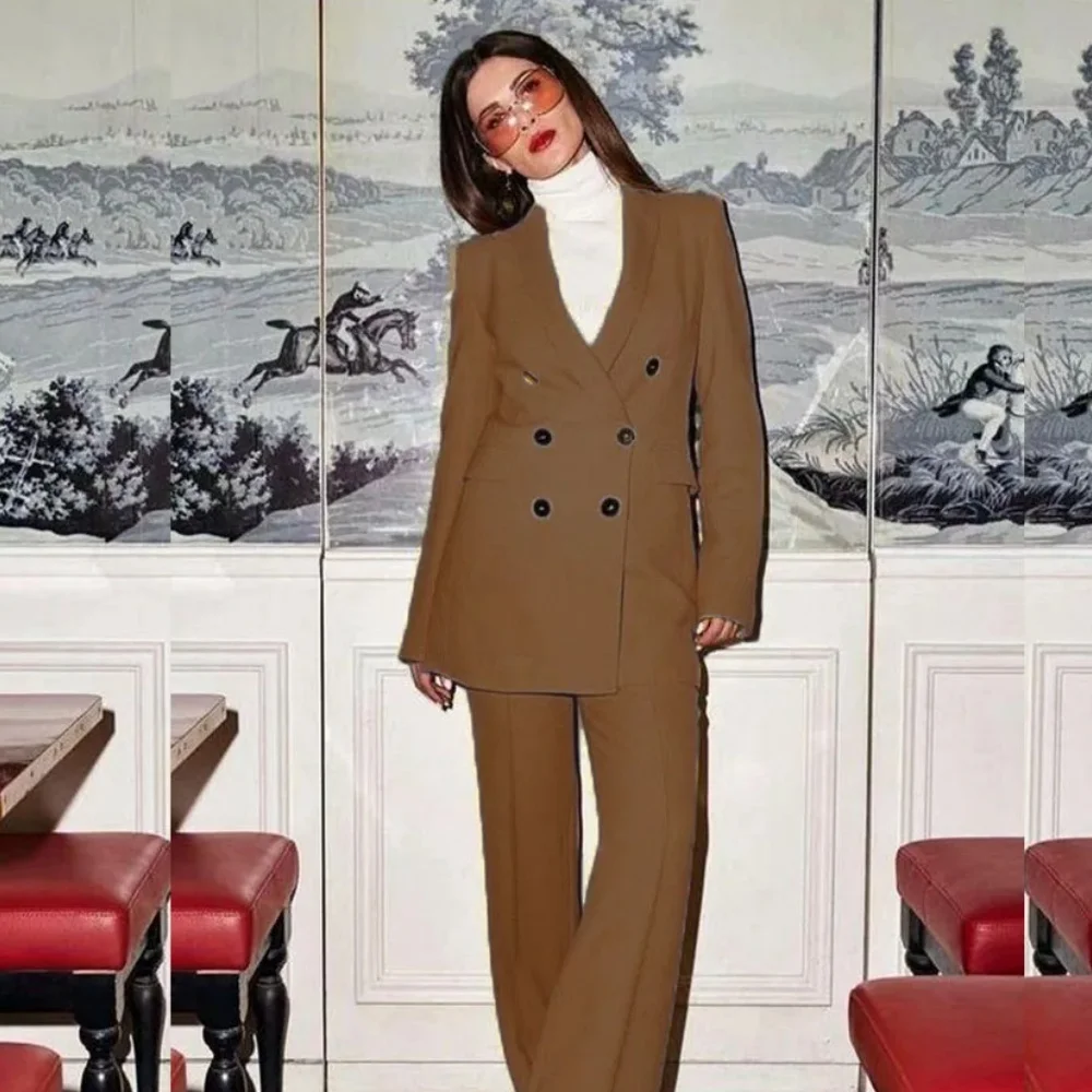 

Pant Suits Womens Matching Sets Pants Elegant High Quality Double Breasted Blazer Suit Set Fashion 2 Pieces For Women