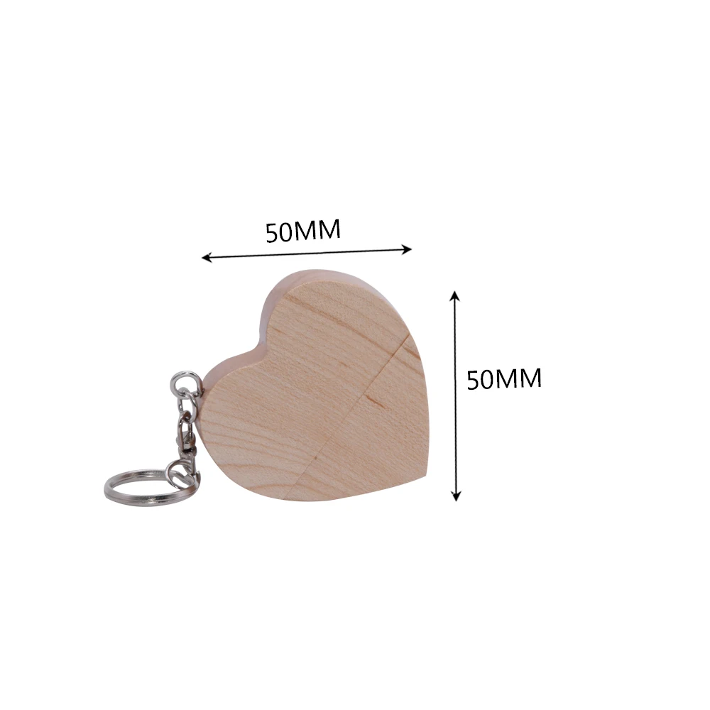 50pcs/lot Custom LOGO Free Walnut Wooden Heart USB2.0 High-speed 16GB 32GB 64GB Flash Drive Creative Pendrive Memory stick