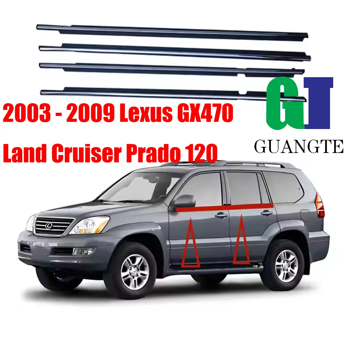 

Black Car Chrome Weatherstrip Glass Window Molding Trim Seal Belt Compatible with 2003 - 2009 Lexus GX470 Land Cruiser Prado 120