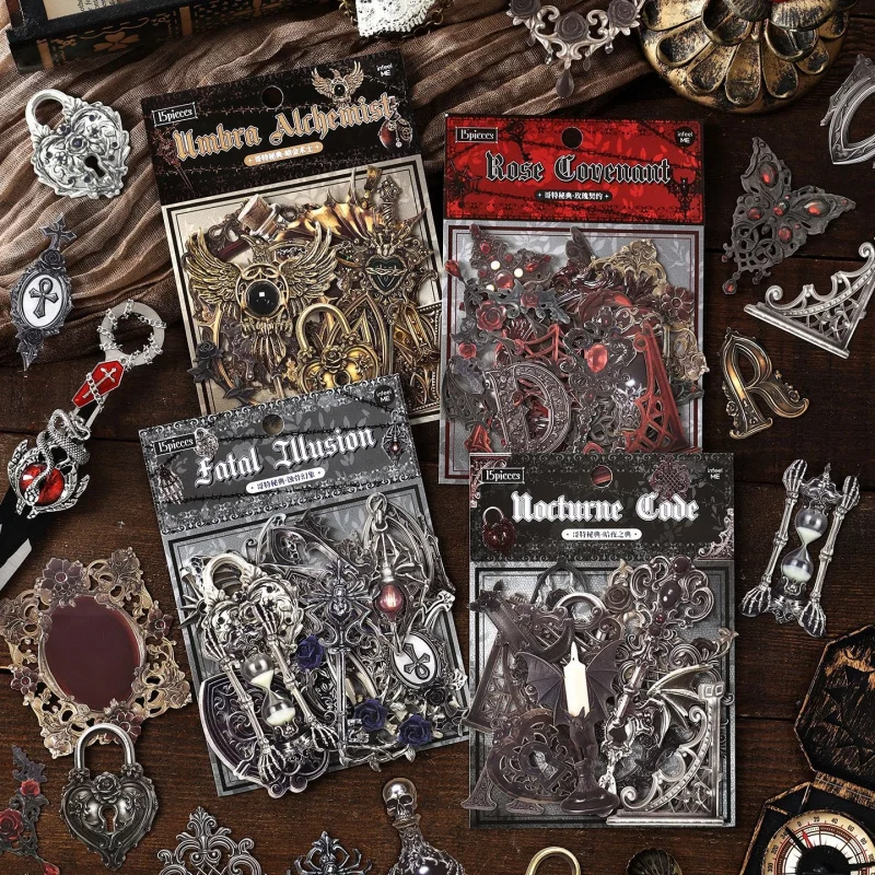 15 Sheets Dark Gothic Hard Cardstock Vintage Pattern for DIY Handmade Album Scrapbooking Decorative Paper Supplies view 2