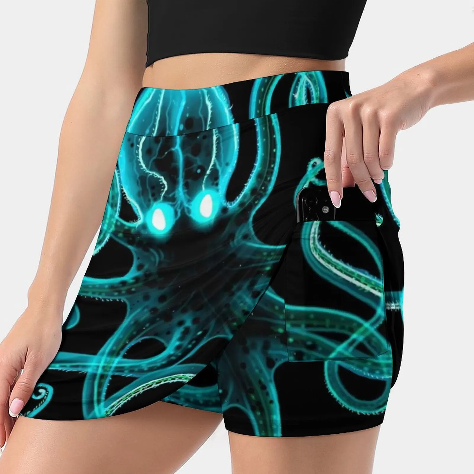 Octopus Aqua Women's skirt With Pocket Vintage Skirt Printing A Line Skirts Summer Clothes Lightning Electric Aqua Glow Night