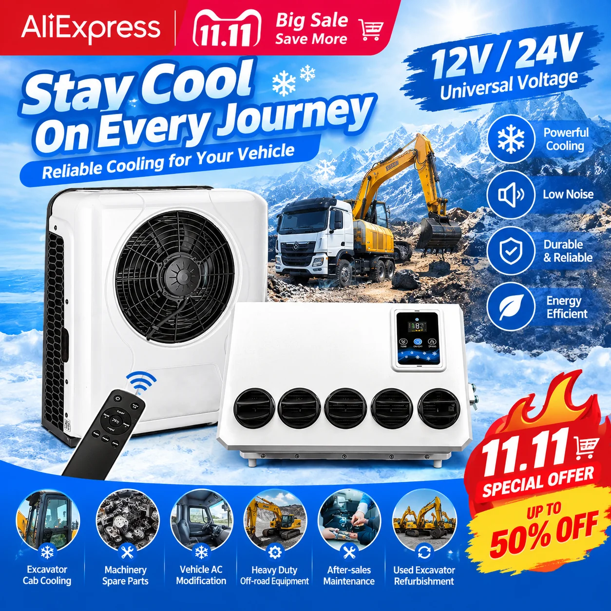 Treeligo 10500BTU Split Electric Parking Air Conditioner Automotive Air Conditioning System 24V for Bus Camp Van Tractor Truck