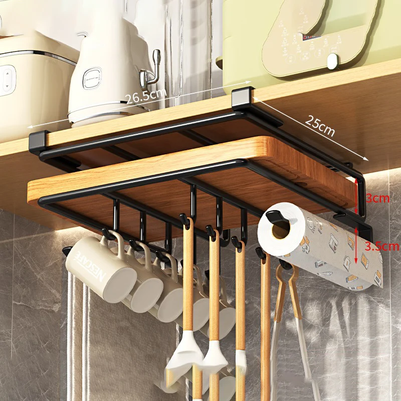 

Under Kitchen Cabinet Hanging Organizer Cutting Board Storage Rack Paper Towel Holder No Punch Pot Lid Storage Kitchenware Hook