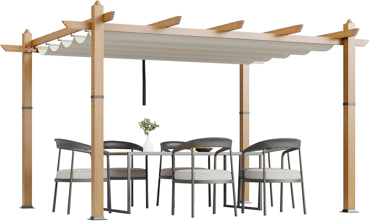 

10x13 Ft Retractable Outdoor Pergola with Canopy Upgraded Wood Grain Aluminum Pergola Modern Pavilion for Backyard Patio Porch G