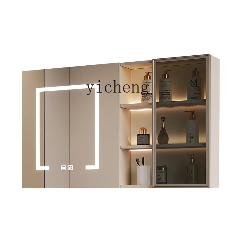 

ZC Smart Bathroom Mirror Cabinet Separate Wall-Mounted with Light Defogging Cosmetic Mirror Solid Wood with Shelf