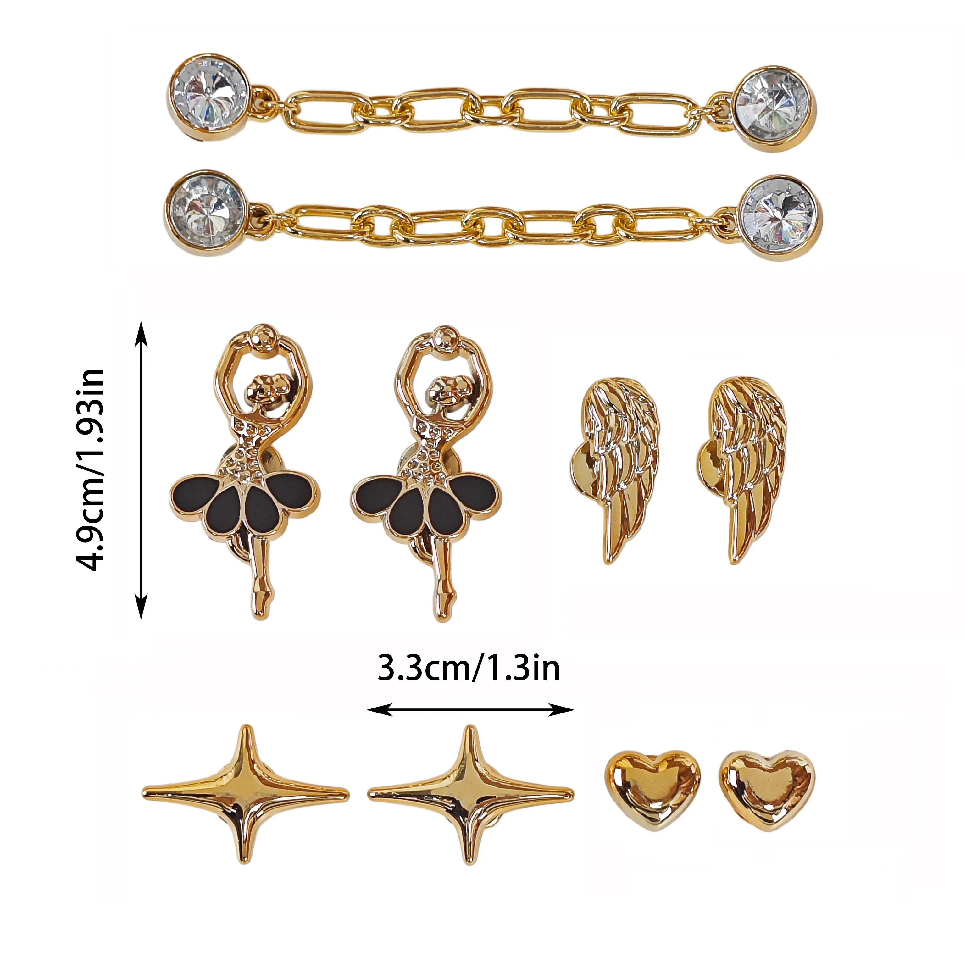 10Pcs DIY Shoe Decoration Charms: Shiny Ballet Girl, Wings, Starburst, Heart, Imitation Metal Chain Decorative Buckle, Non-Metal Lightweight Material, Y2K Fashion Versatile Cute Personality Style for Both Men and Women, Suitable for Eva Beach Shoes, Sandals, Removable Shoe Decoration, Holiday Gift