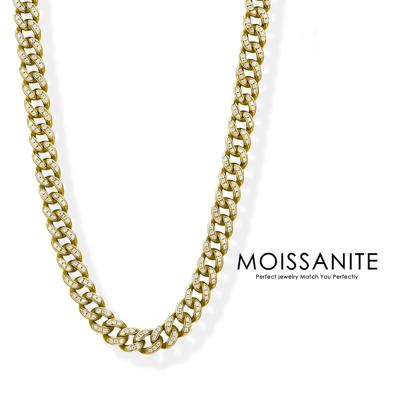 

7mm Moissanite Cuban Link Chain Necklace for Men Hip Hop Style S925 Sterling Silver 18K Gold Plated Iced Out Jewelry