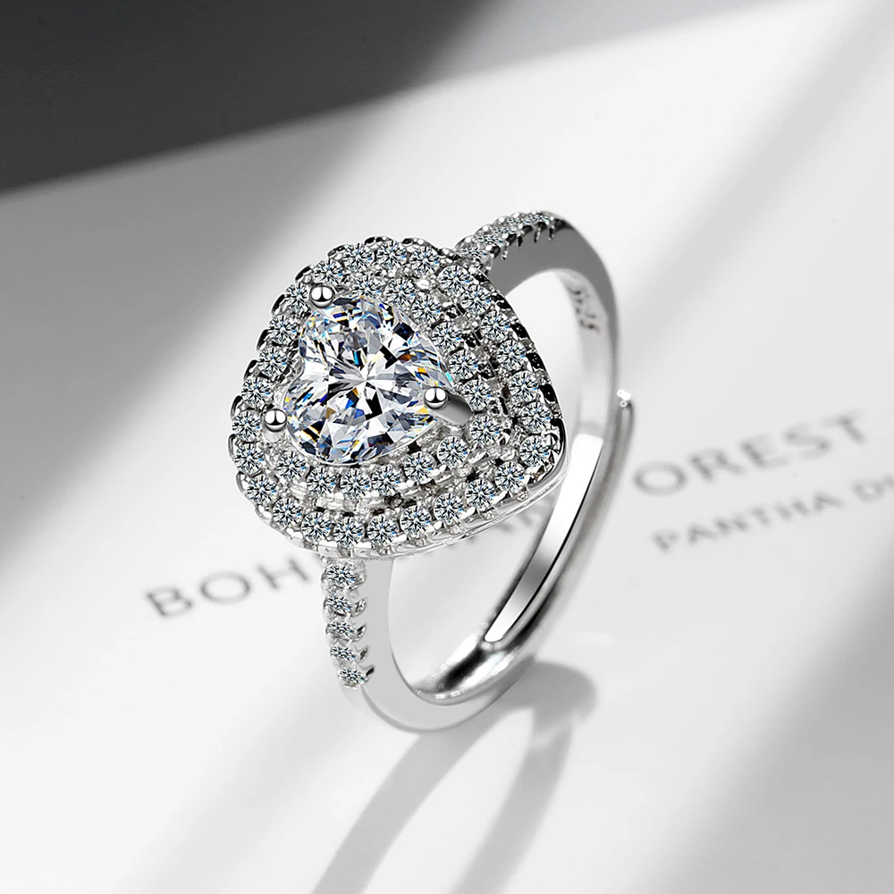 Heart Moissanite Ring Setting D Color VVS1 EX Lab Diamond Ring 925 Sterling Silver for Women Luxury Engagement Wedding Jewelry