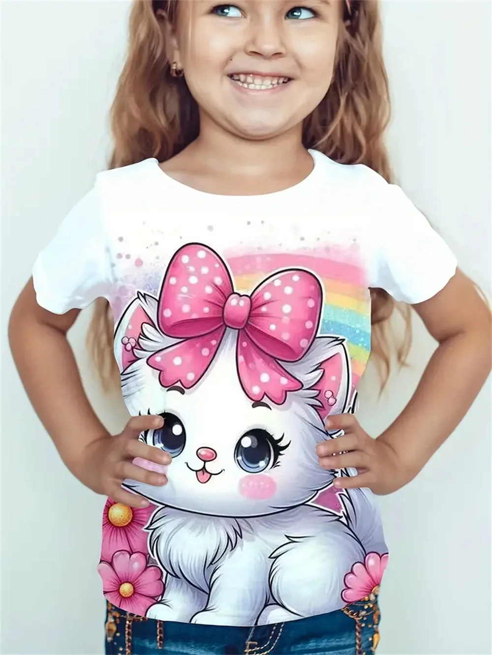 Nuevas camisetas divertidas con estampado 3d de gato Animal para niñas, camisetas de manga corta a la moda para fiesta, camisetas informales, ropa para niñas 2025