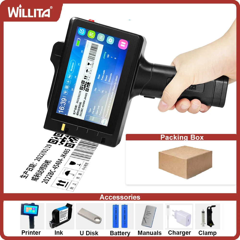 

Newly Upgraded Sensitive Screen QR Bar Batch Code Variable Date Number Logo Expiry Date Label Portable Handheld Inkjet Printer