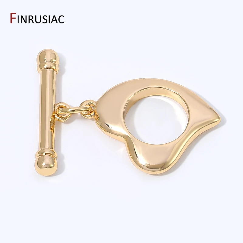 14K Gold Plated Brass OT Clasps, Creative Heart Shape Toggle Clasps Connector For DIY Bracelet Necklace Making Supplies