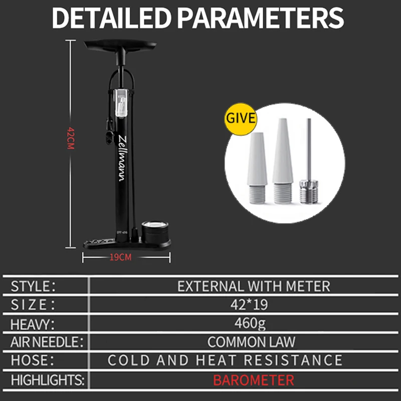 BUCKLOS Zellmann Bicycle Pump 160PSI Road Mountain Bike Air Pump with Gauge Presta Schrader Valve Tire Inflator Cycling Tools