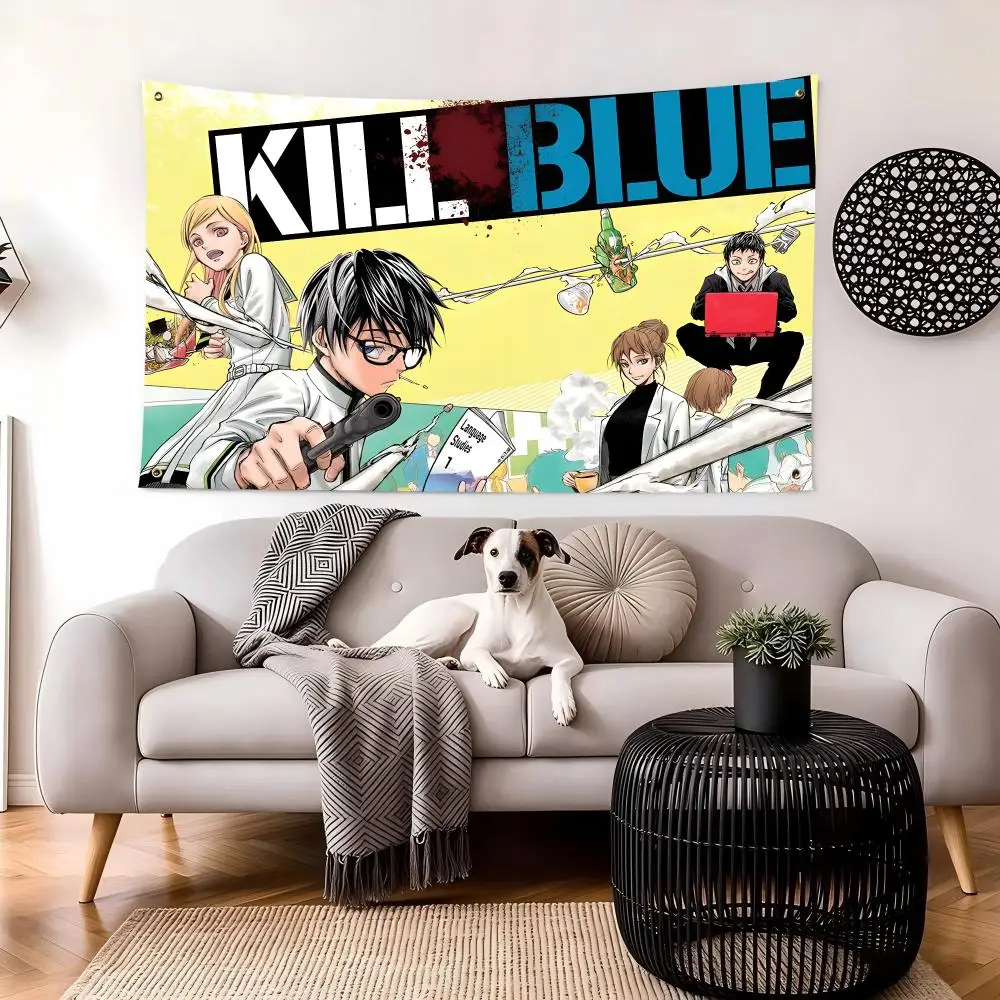 Japanese Anime KILL BLUE Flags Personalized Image Wall Hanging Decor for Garage, Bedroom, Living Room, Dorm