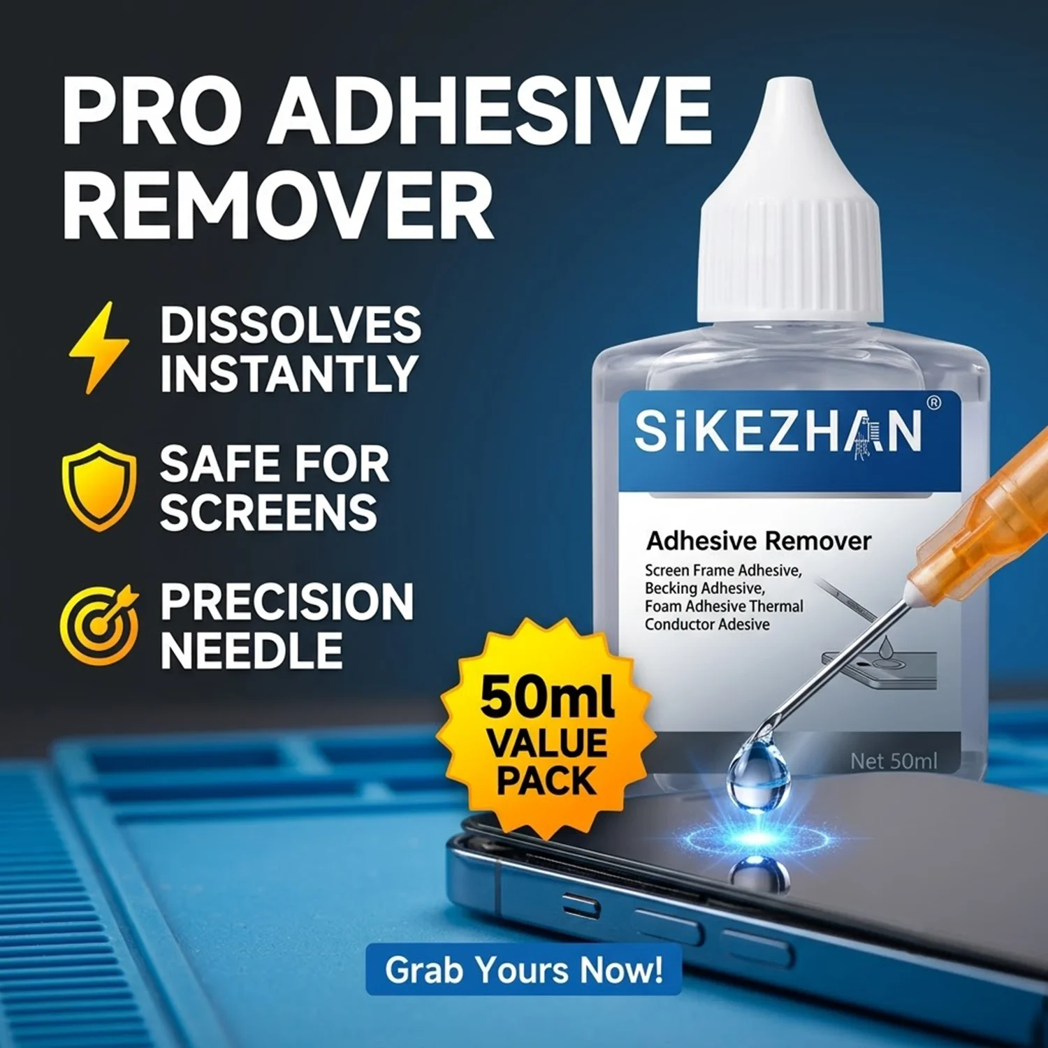 50ml Phone Screen Adhesive Remover Liquid LCD Frame Back Cover Glue Cleaner Repair Kit Tool with Precision Injector Needle