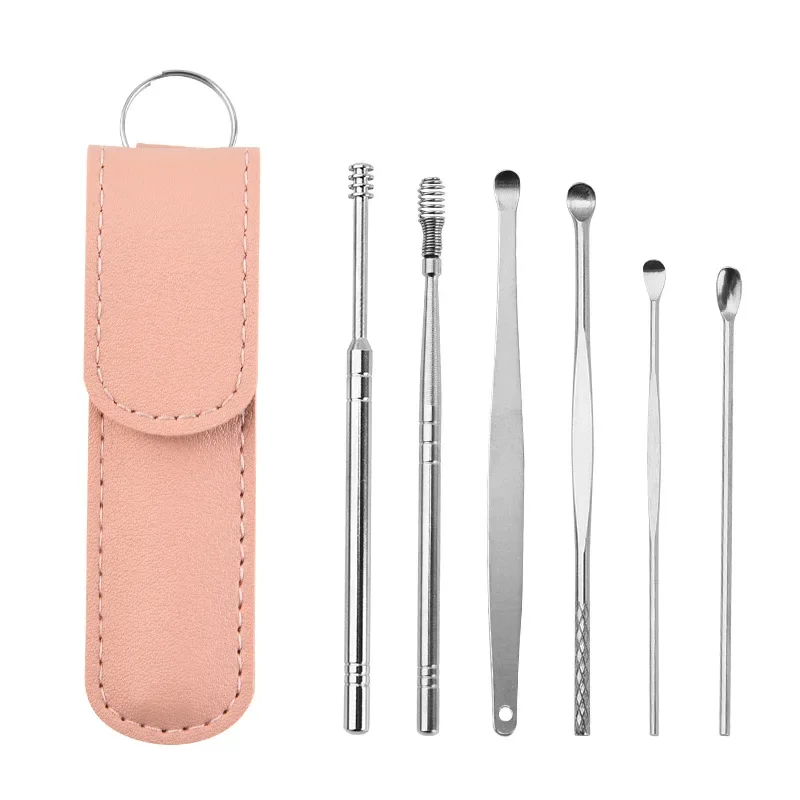 Effectief 6-delig oorsmeerreinigingsgereedschap met spiraalvormige oortjes en oorcurette, oorverzorgingshulpmiddel voor dagelijks gebruik