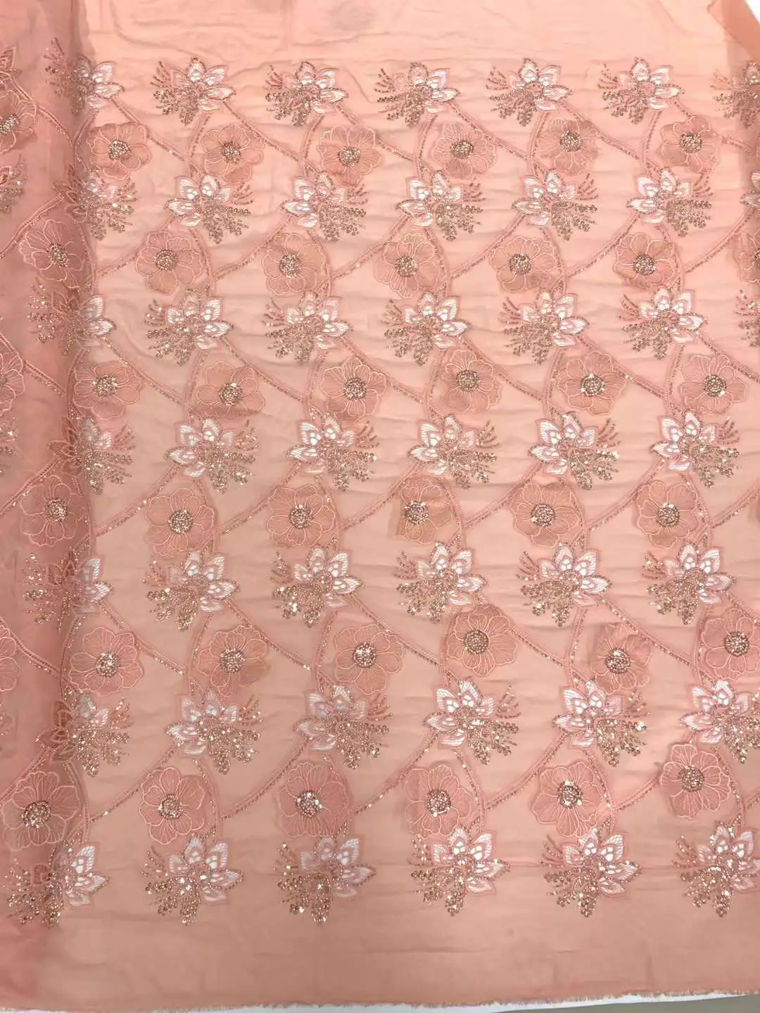 Latest African 3D Flower Lace Fabrics 2024 High Quality Luxury Chiffon Sequins Embroidery French Tulle Nigerian Wedding Material