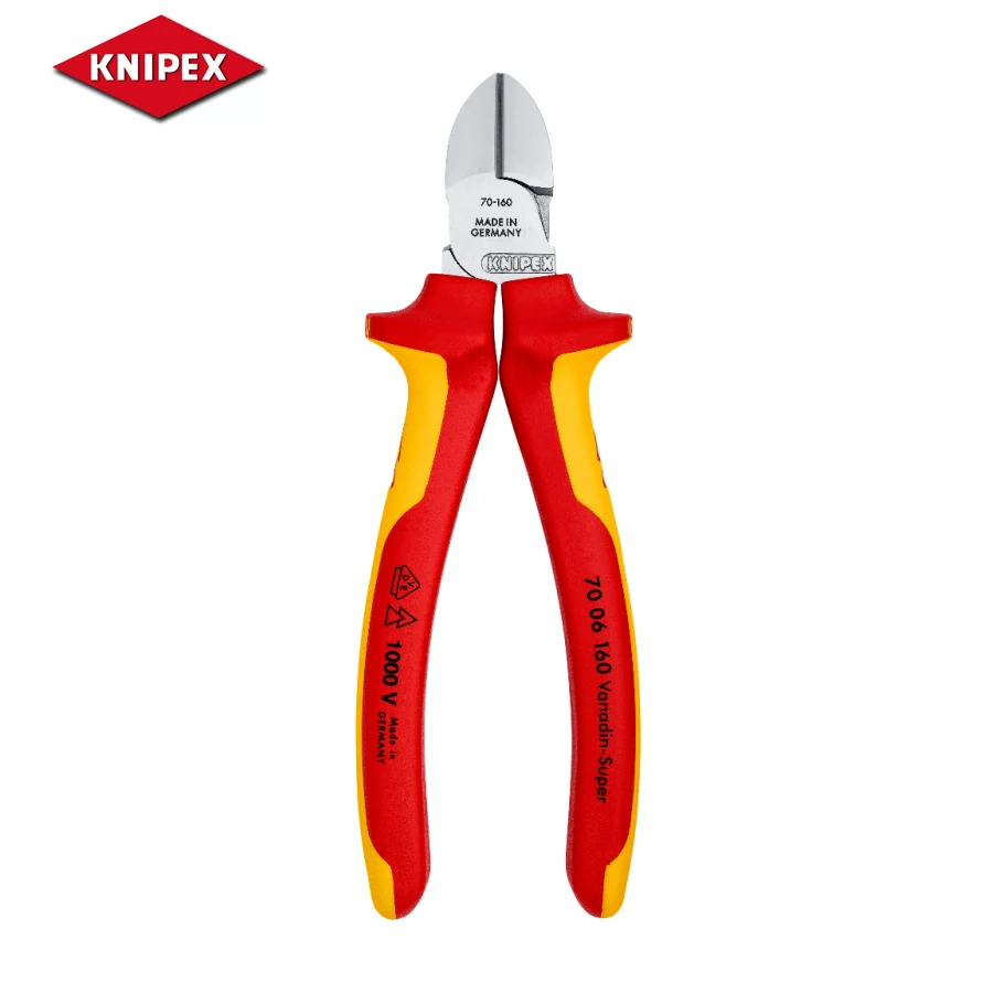 

KNIPEX 70 06 160 Insulated Diagonal Pliers 1000V with Precision Cutting Edges for Soft and Hard Wire 160mm Diagonal Cutter