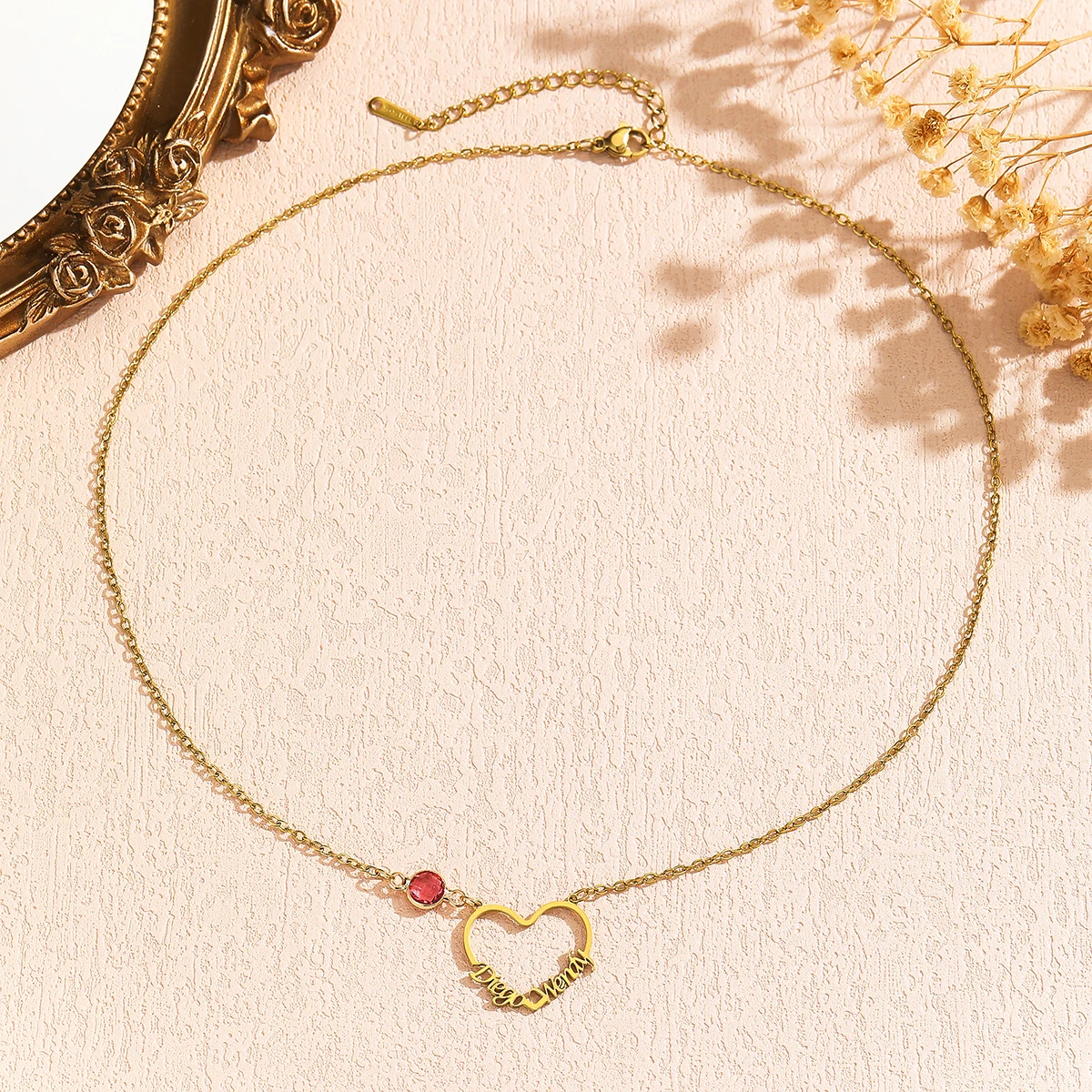 

Personalized Custom Names Heart Necklace for Women Stainless Steel Chain Heart Charm Choker Dainty Jewelry Gift