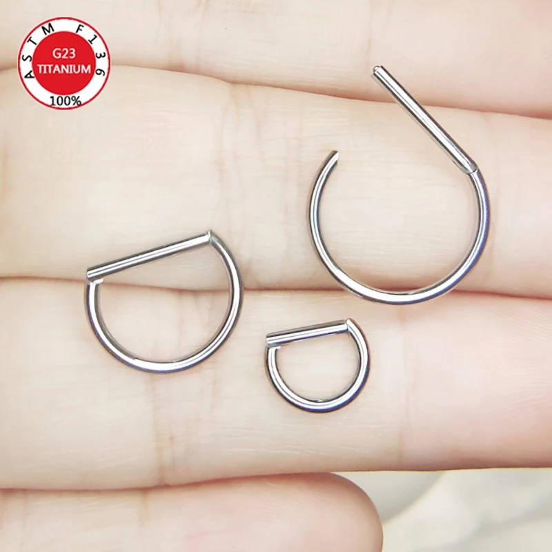 Septum Piercing Nose Ring F136 Titanium D Shape Segment Ring Clicke Jewelry CZ Nose Earrings Lip for Women Half Ring Cartilage