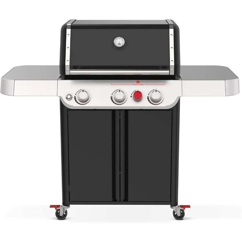 

BBQ Grills, Porcelain-enameled, Cast-iron Grates Retain Heat for Searing, E-325 Liquid Propane, Black, Dutch Oven