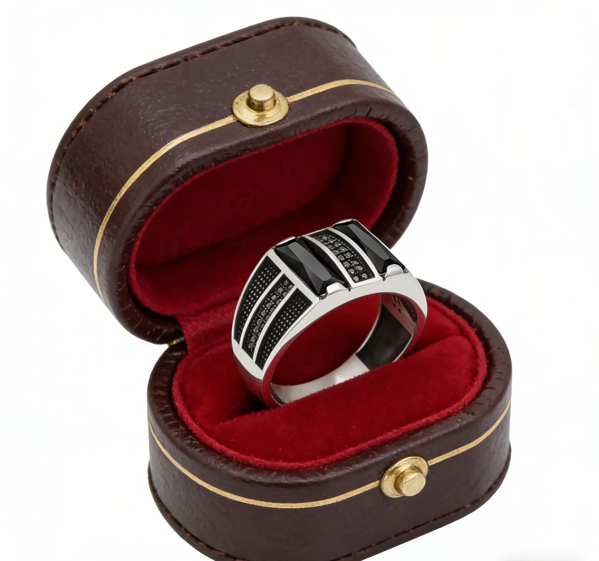 

Vintage Silver Plated Zircon Ring for Men Black Face Adjustable Size 7-13 Stainless Steel Jewelry Accessory