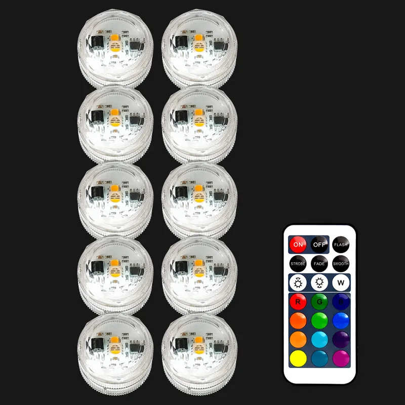 Submersible Led Light w/Remote Underwater Candles Waterproof RGB Multi-color party floral Lighting Battery Operated  Vase Decor