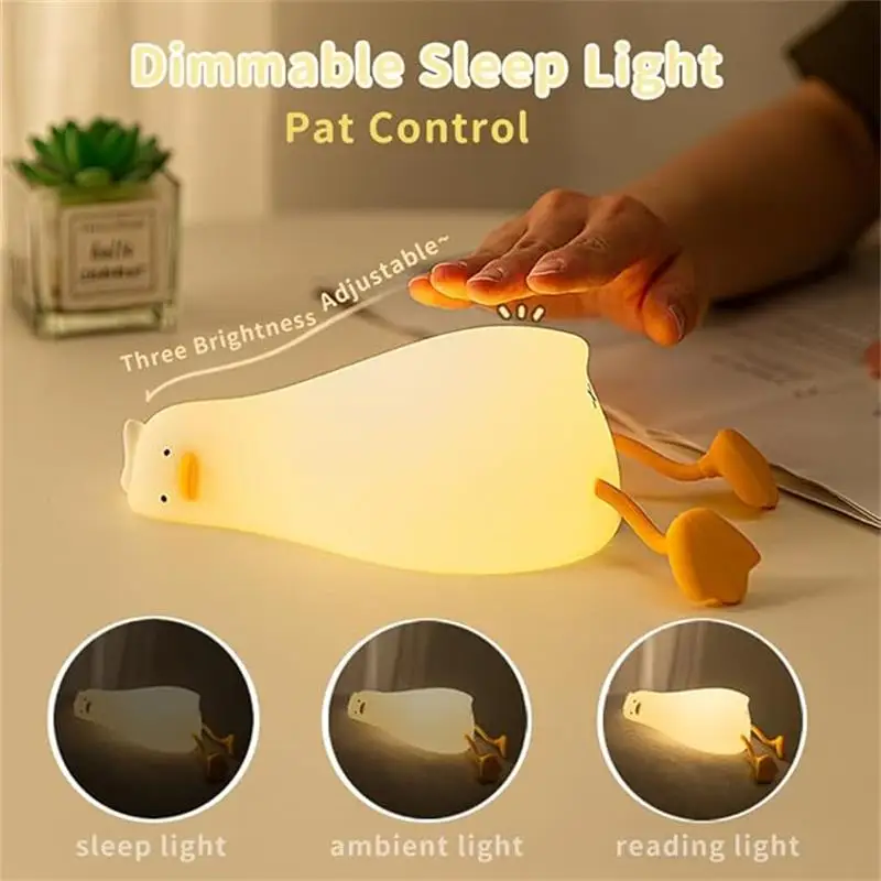 Duck Rechargeable LED Night Light Pat Silicone Dimmable Lamp Bedside Cartoon Children Nightlights For Home Room Decor Lighting