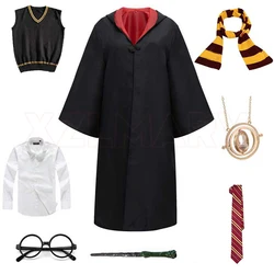 Hogwarts Cosplay Magic School Robes Cos Halloween Cape Adult Kids Costume Women Men Wizard Hat Tie Scarf Slytherin Rons Gifts