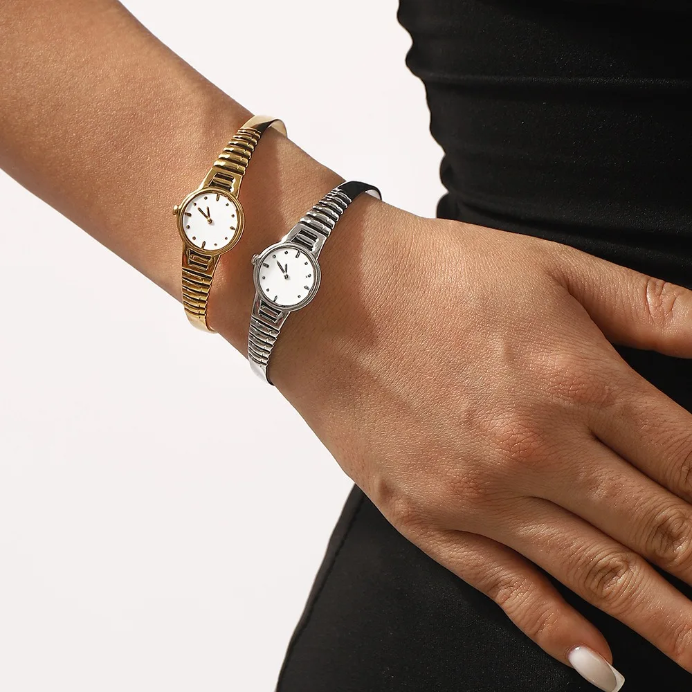 Jewelry Clock Watch Design Bangle Creative Vintage Open Bracelet Silver Fashion Titanium Steel Hand Chain Gift