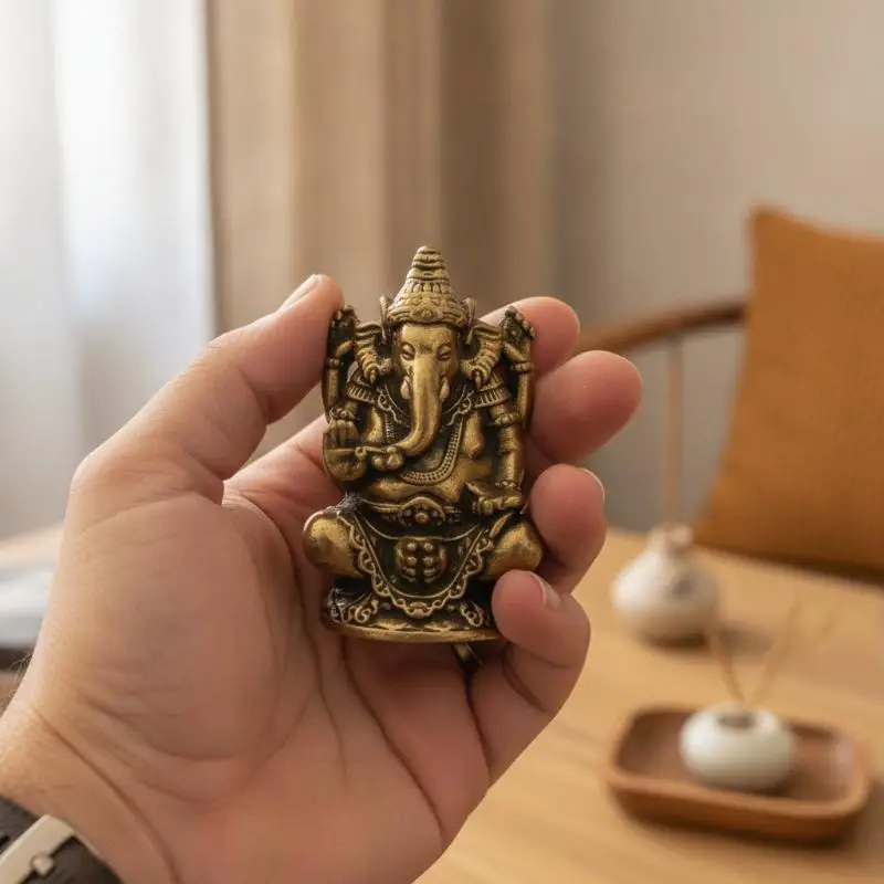 Vintage Brass Ganesha Statue Set With Exquisite Carving 2 Size Options For Home Altar Meditation Room Desktop Decor