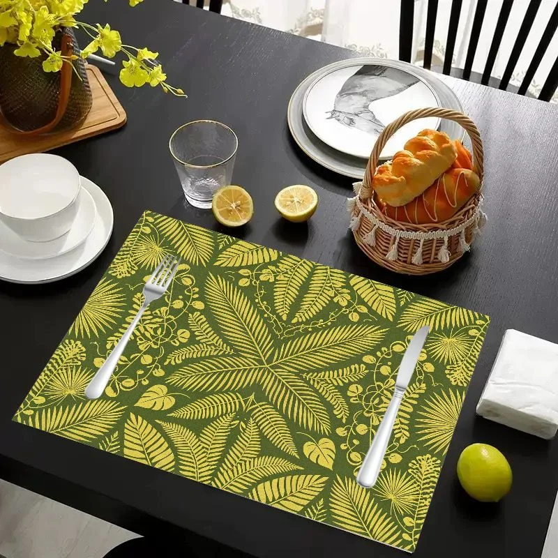 VIKAMA Placemat Tropical Fern White Flowers, Waterproof Oil-Proof Heat-Resistant Dining Table Mat for Home