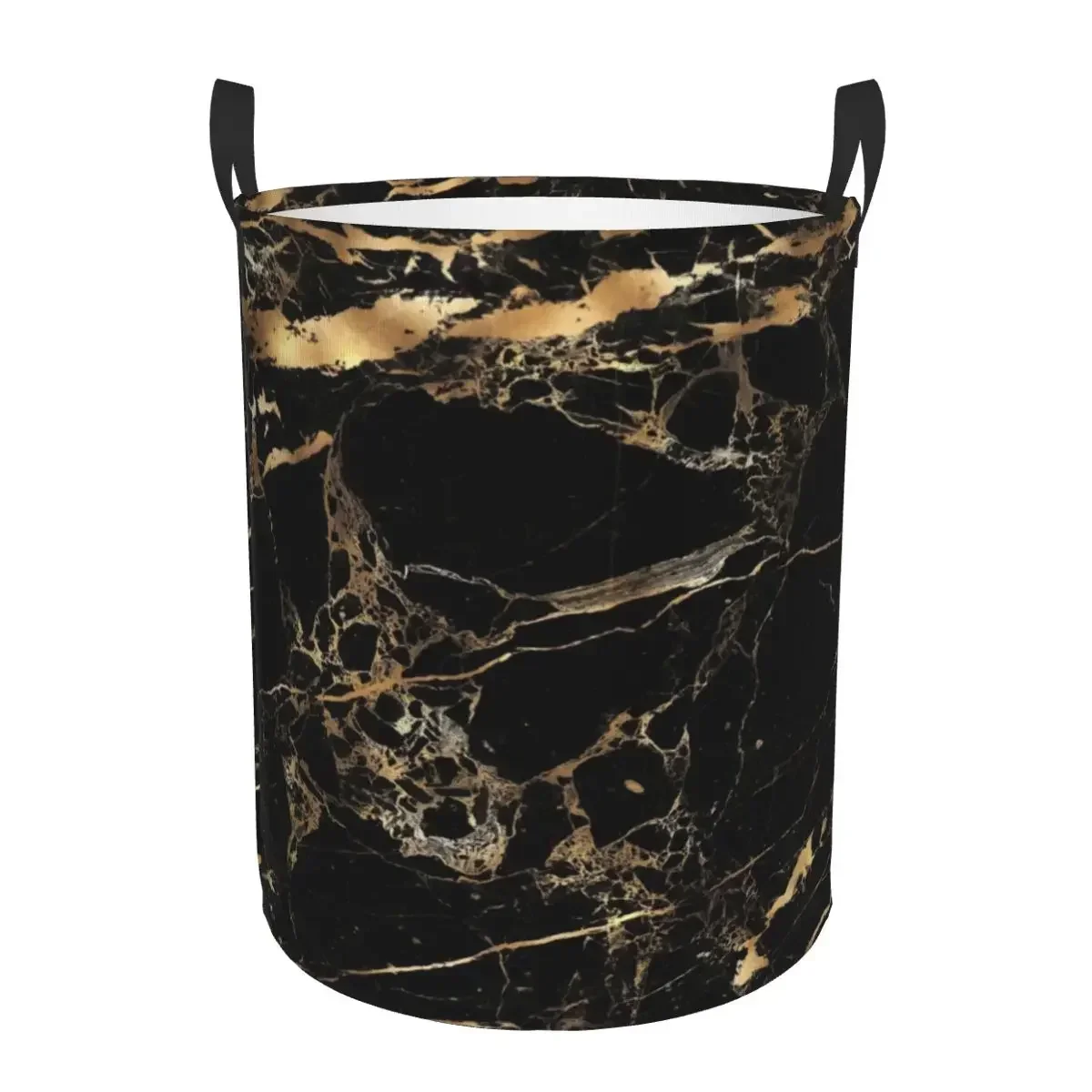 

Custom Black Marble Gold Veins Laundry Basket Foldable Large Clothes Storage Bin Modern Geometric Baby Hamper