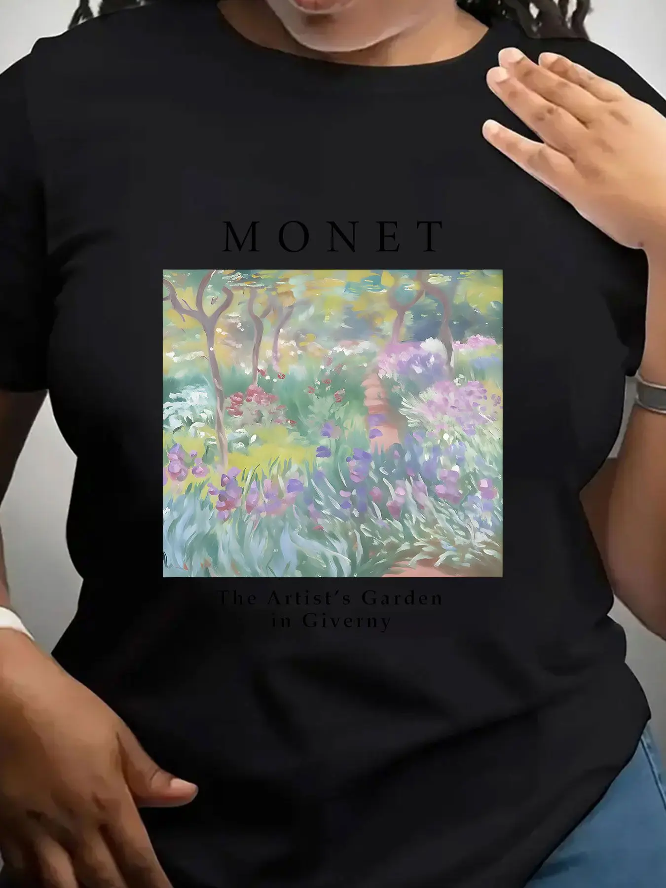 Camiseta moderna con cuello redondo para mujer, diseño Monet the Artist Garden, adecuada para ropa deportiva informal