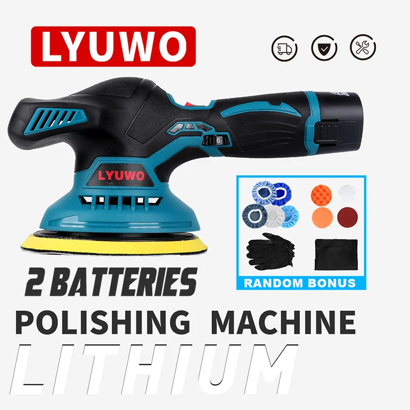 LYUWO Car Waxing Machine, Car Beauty Polishing Machine, Marble Scratch Car Small Wireless Polishing Machine 2 Battery