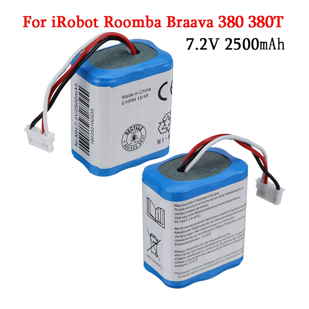 2pcs/lot Upgrade 7.2V 2.5Ah Ni-MH Battery for irobot braava 380 380t 381 Mint 5200 5200C 7.2v Rechargeable battery 7.2V 2500MAH