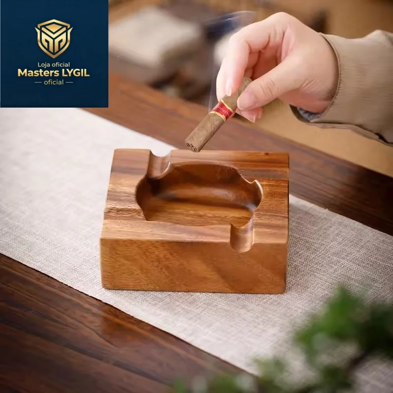 2026 New Walnut Solid Wood Cigar Ashtray Large Slot Ash tray for Cigar Smoking Accessories