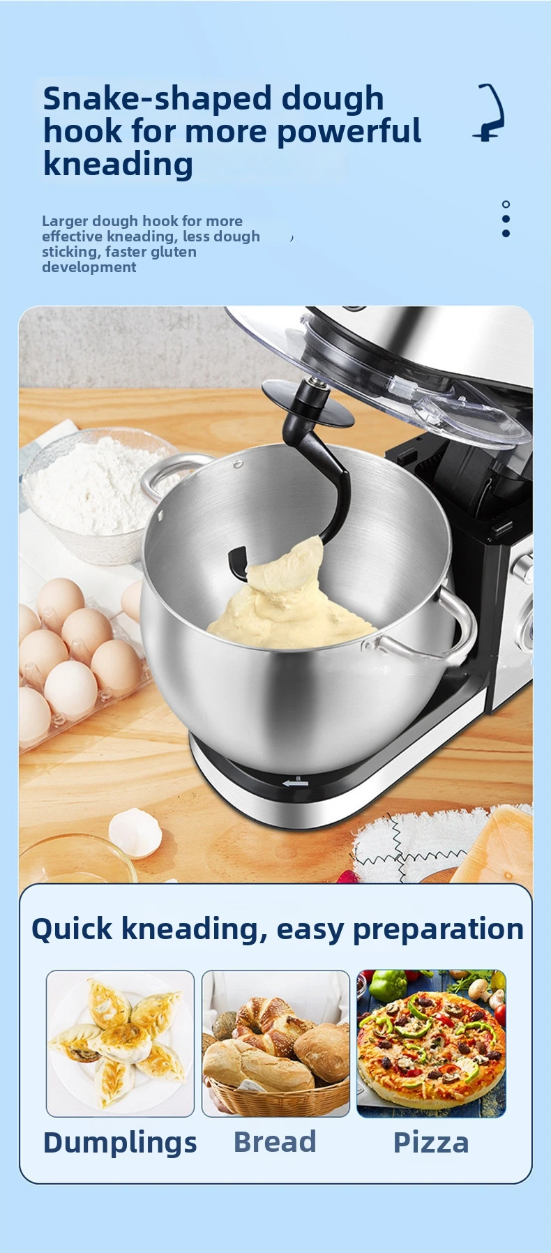 12L Gewerbliche Standmixer, Teigkneter & Rührbesen, Hochleistungs-Küchenmaschine Professioneller Chefmixer mit Edelstahlschüssel – Detail 10