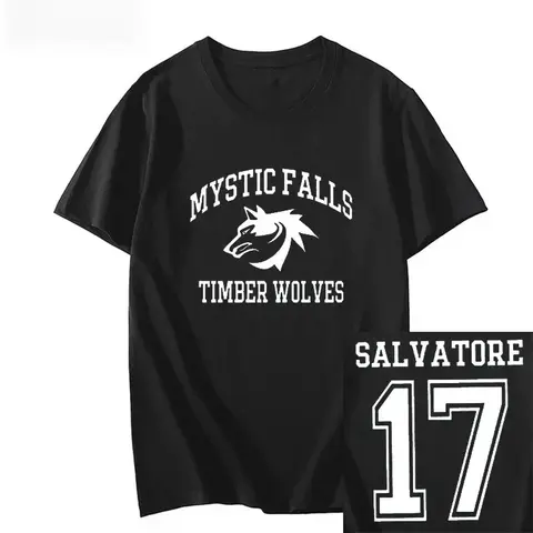 The Vampire Diaries T-shirt Women Vintage Mystic Falls Salvatore 17 Female Tops Tees Summer Anime Streetwear Women's Clothing