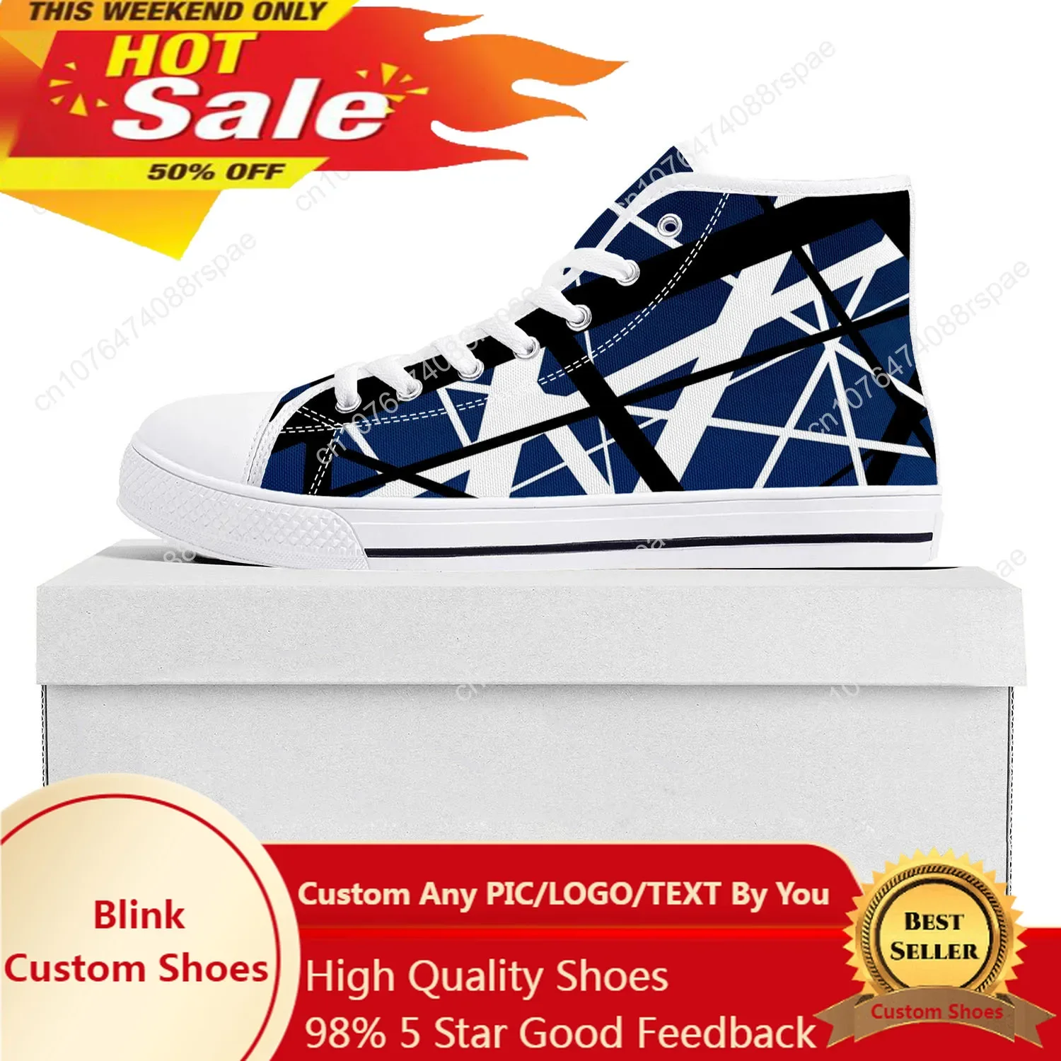 Van Halen 5150 Stripe Metal Rock Band High Top High Quality Sneakers Mens Womens Teenager Canvas Sneaker Couple Shoe Custom Shoe