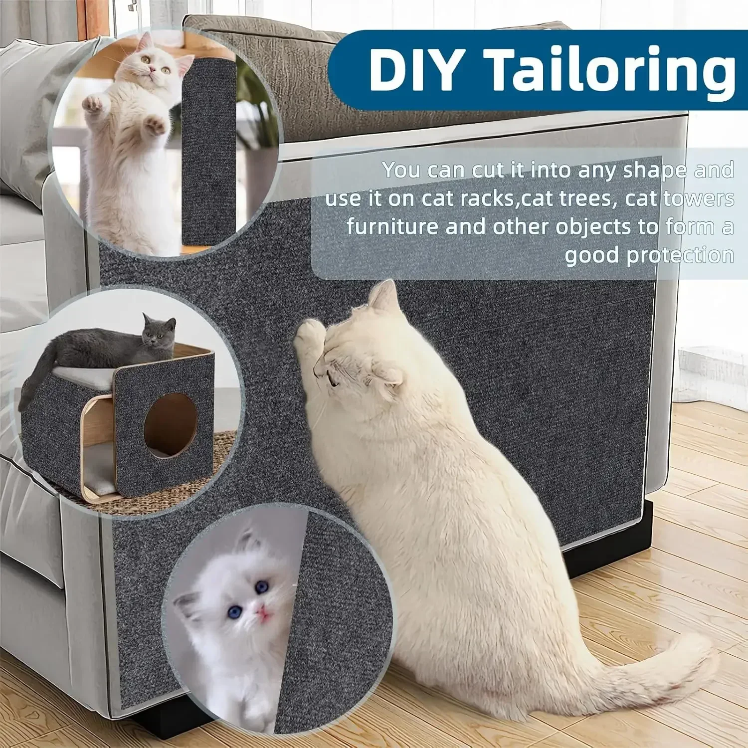 Zelfklevende kattenkrabmat Trimbaar kattentapijt Kat krabtapijt Hoekmuur Kat DIY Scratch Meubelbeschermer