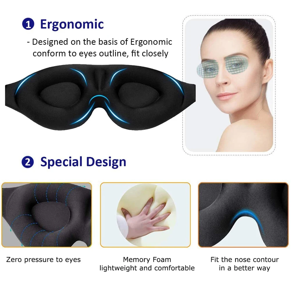 3D Sleep Mask Blindfold Sleeping Aid Eye Mask Soft Memory Foam Face Mask Eyeshade Blockout Light Eye Cover Patch for Women Men