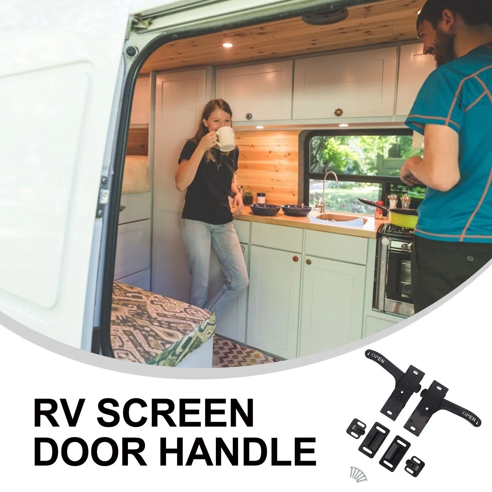 2Sets Rv Screen Door Latch Handle Kit Universal for Left Right Doors Sturdy Outdoor Camper Trailer Motorhome Parts